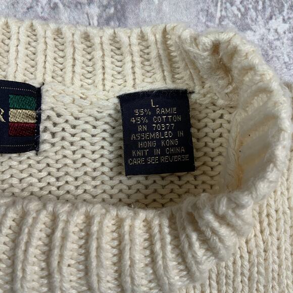 Vintage New River Sweater Mens Large Beige Paddles Knit Ivy Preppy J. Riggins - Picture 5 of 10